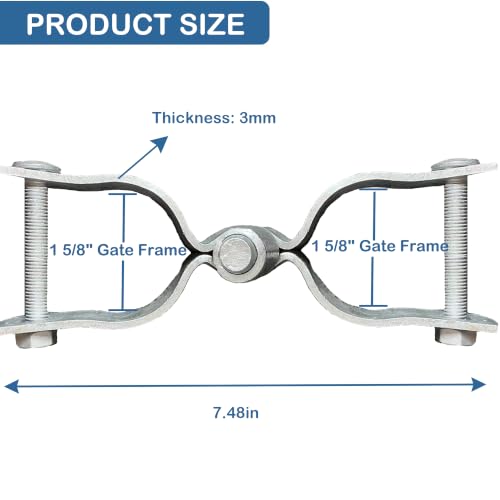 2 Pack 1-5/8" x 1-5/8" Chain Link Fence Gate Hinge Kit, Galvanized Steel Gate Hinges, Heavy Duty with 2 PCS Frame Hinge and 2 PCS Post Hinge, Bolts & Nuts Included - size: 1-5/8" x 1-5/8"