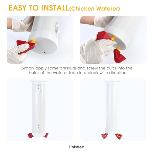 VOSON 1 Gallon Hanging Chicken Waterer with Two Automatic-Fill Water Cups - No Waste Poultry Water Dispenser for Coop (White)