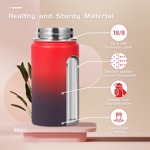 Volhoply 14oz KIds Stainless Steel Insulated Leakproof Water Bottle with Straw Lid and Silicone Boot,BPA-Free Easy Use for Boys&Girls,Double Wall Vacuum Bottles(Red Purple,1) - color: Red Purple