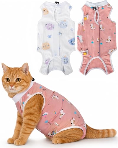 ANWA 2 Pack Cat Recovery Suit - Breathable Cat Onesie for Cats After Surgery Female, Kitten Surgery Recovery Suit Female Abdominal Wounds - color: Alpaca + Kitten, size: Medium