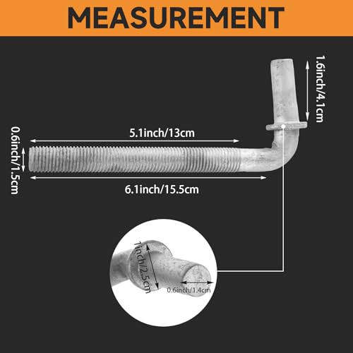 LANIAKEA 6PCS 6" J Bolt Gate Hinge J-Bolt Chain Link Fence Gate Hinge Heavy Duty Threaded Hinges for Cattle Corral Panels - size: 6in