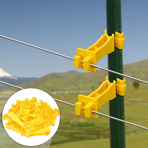 Outus 50pcs Reversed Extender Electric Fence TPost Insulators Snap, Yellow | Fit T Post Insulators, for Electric Fence Wire, Yard Agricultural Ranchers Farm - color: Yellow