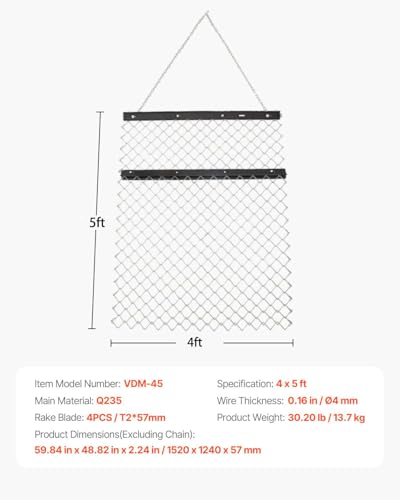VEVOR Drag Harrow, 4 x 5 ft Chain Harrow - Made from Q235 Steel, UTV Tractor Attachments for Landscape Leveling or Sod Prepping, Durable Harrow Rake for Gravel Driveway, Farm Field Garden Black - size: 4 x 5 ft