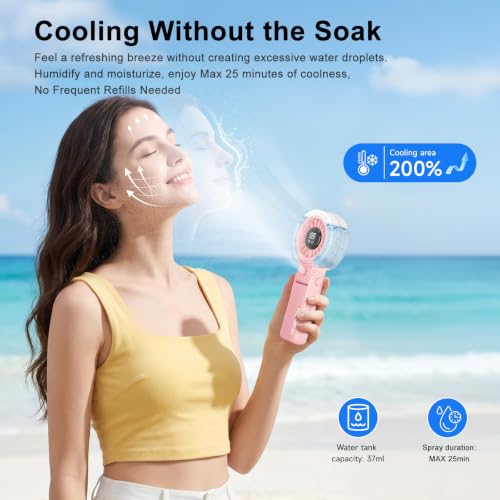 HandFan 4000mAh Handheld Turbo Misting Fan, 100 levels Adjustable High Speed Mister Fan, Portable Spray Water Mist Fans, Foldable Mini Hand Fans for Summer Beach Travel Concerts Disney(Pink) - color: Pink