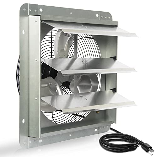 KEN BROWN 14 Inch Exhaust Fan with Power Cord, Automatic Shutter, 1950CFM, Aluminum Cooling Ventilation Fan, High Speed Wall Mounted Attic Fan for Garage, Greenhouse, Shop, Shed - size: 14 Inch
