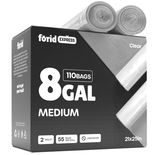 FORID Clear Trash Bags, 8 Gallon Garbage Bags, Wastebasket Bin Liners 110 Count Plastic Trash Bags for Bathroom Bedroom Office Garbage Can 30 Liters - Durable & Thick Trash Bag - Medium - size: 110 Count (Pack of 1), style: Clear 8 Gal