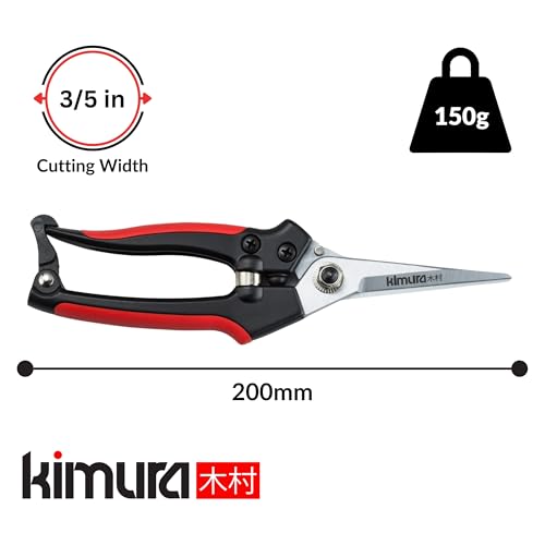 Kimura® 8" Pro Pruning Scissors, Premium Japanese SK5 Hi-Carbon Steel Blades, Non-Slip Vinyl Coated Handles, Lightweight & Ergonomic, Multi-Tasking Pruning Shears, Garden Snips, Precision Clippers - size: 8.2"