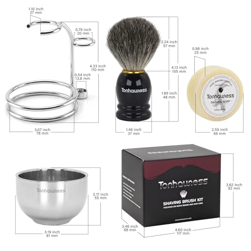 Badger Hair Shaving Brush With Wood Handle, Goat Milk Shaving Soap, Dual-ring Base Stainless Steel Shaving Stand Holder and 3 Layers Shaving Bowl for Men's Wet Shaving (Black With Badger Hair) - color: Black With Badger Hair