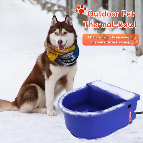 Automatic Heated Horse Waterer Bowl, 4L Large Capacity Farm Heated Water Bowl Constant Temperature Dispenser with Float Control for Pet Dog Goat Chicken and Other Animals,Outdoor Thermal-Bowl,Blue