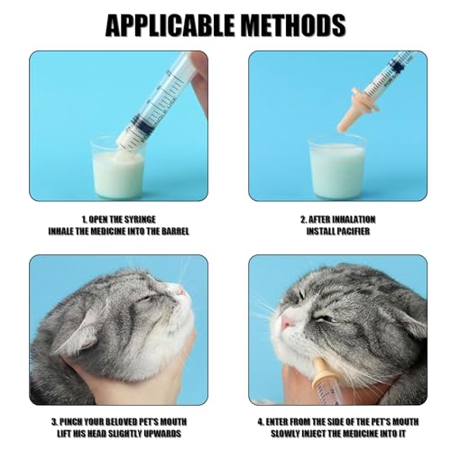 Pet Feeding Syringe with Nipple, Silicone Feeding Tools for Kitten Puppy Feeding Syringe for Newborn Cat Dog Small Animals Rabbits (10ml+12ml) - color: 10ml+12ml