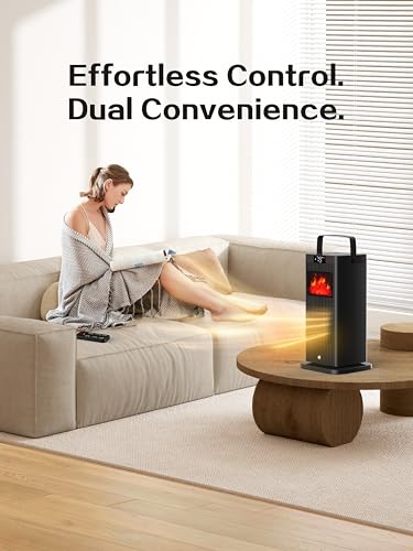 2026 Space Heater 1500W Portable Electric PTC Ceramic | ETL & UL Certified, Fireplace Flame Effect, Oscillating, ECO Mode Temp Control, Indoor Use