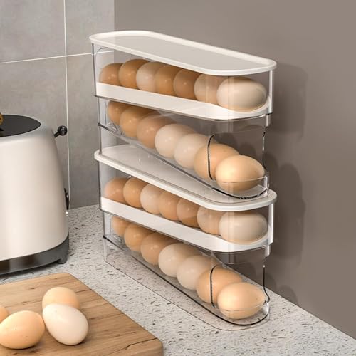 2pcs Auto Rolling Egg Holder for Fridge, Egg Dispenser/Organizer/Storage/Container with Lid for Refrigerator, Sturdy and Durable Space-Saving Egg Tray for 12 Large Eggs - size: 2pcs