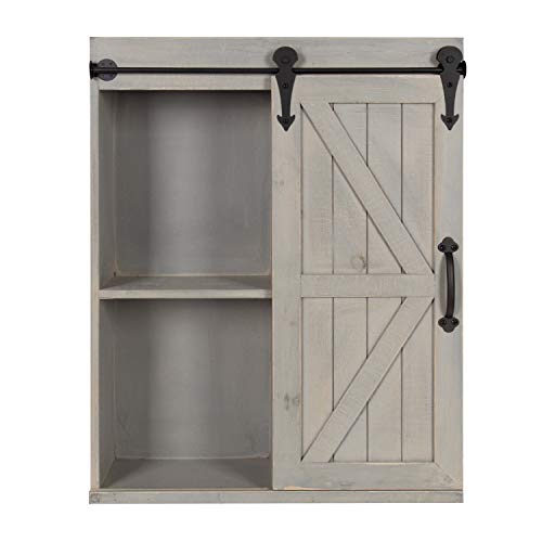 Kate and Laurel Cates Decorative Wood Wall Storage Cabinet with Sliding Barn Door, Rustic Gray - color: Grey