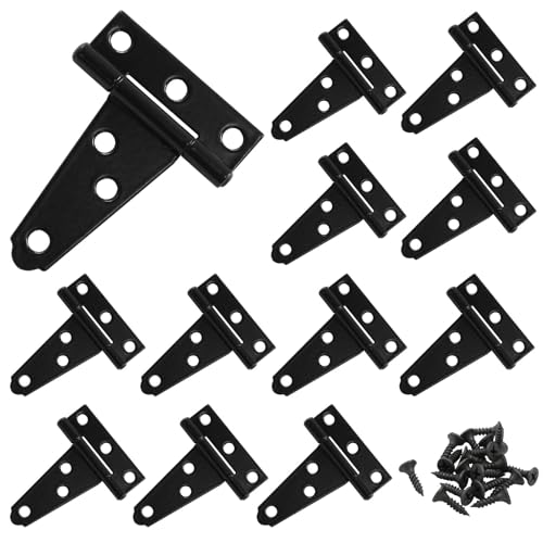 Murtenze 12Pack 2 Inch Black T-Strap Shed Hinge | Barn Door Hinges, Heavy Duty, Gate Strap Hinge, For Barn Door, Shed or Wooden Fences - color: Black, size: 2 Inch - 12Pack