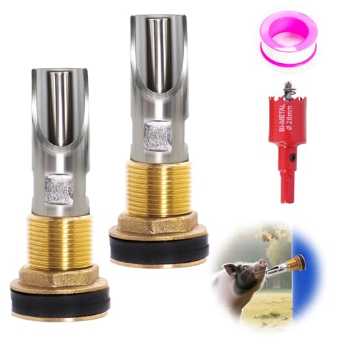 2PCS Pig Waterer Pig Water Nipple for Barrel Kit Automatic Pig Drinker Drinking System Stainless Steel Hog Water Feeder with Brass Water Tank Connectors Kit for Pig (Copper, 2 BS Pig Waterer) - size: 2 BS Pig Waterer