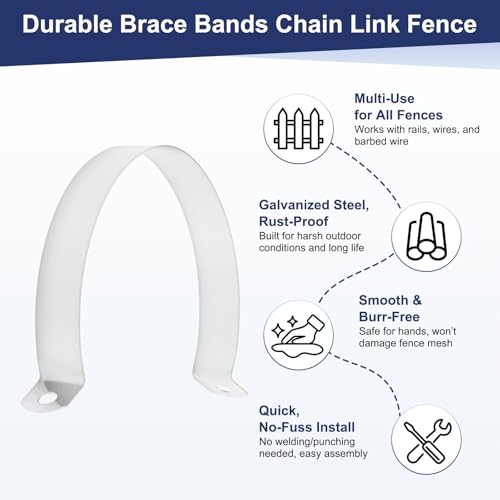 M METERXITY 12-Pack 2-3/4" Brace Bands Chain Link Fence Parts | Galvanized Steel Chain Link Brace Band with Bolts and Nuts for Fence, Gate, Posts, Rust-Resistant [Silver] - size: 2-3/4"