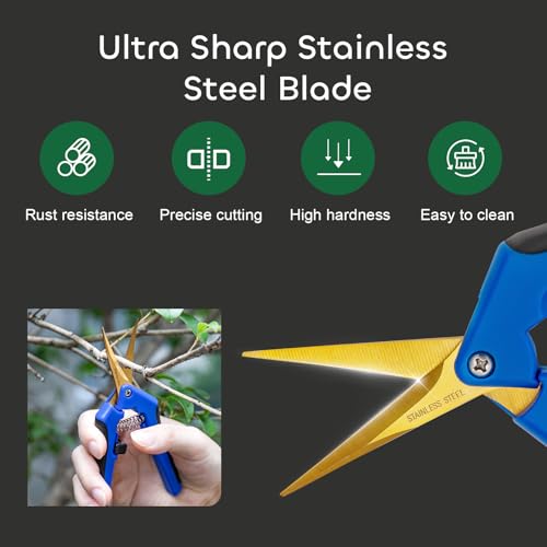 GROWNEER 3 Packs 6.5 Inch Pruning Shears with Curved Blades Trimming Scissors For Gardening Hand Pruning Snips Titanium Coated Precision Blades - style: Blue