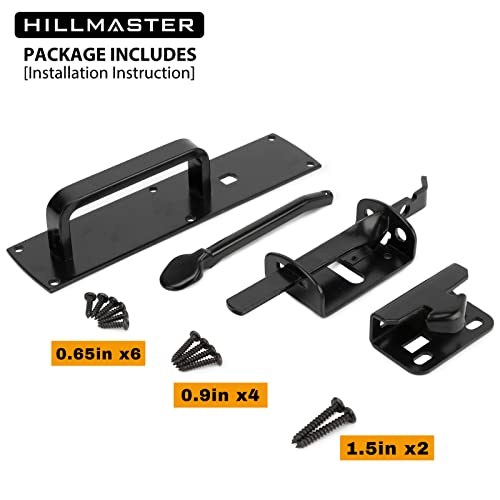 Hillmaster Self-Closing Thumb Gate Latch - Heavy Duty for Wooden, Metal & Vinyl Fences - Black Finish