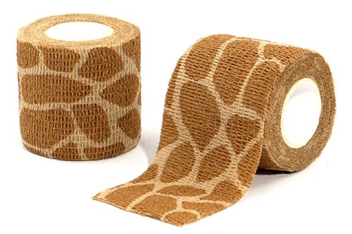 Premium Pet Vet Wrap — Non-Stick to Fur Self Adherent Bandage Wrap for Dogs, Cats & Horses, Breathable Cohesive Tape for Wounds, Paws & Legs, Animal Print Design - Pack of 2 - color: Giraffe Print