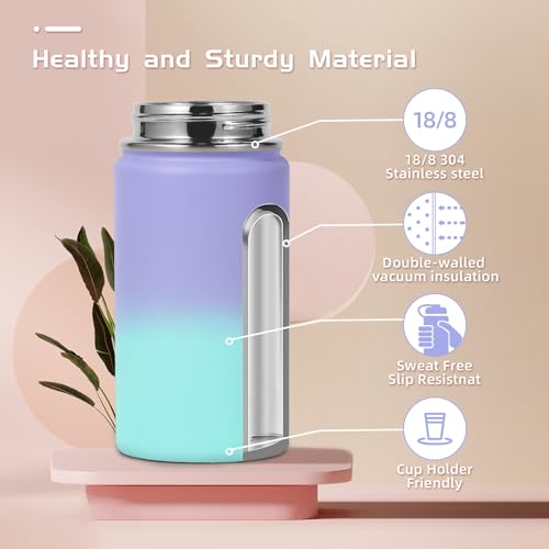 Volhoply 14oz KIds Stainless Steel Insulated Leakproof Bottles Water Bottle with Straw Lid and Silicone Boot,BPA-Free Easy Use for Boys&Girls,Double Wall Vacuum Bottles(Purple Blue,1) - color: Purple Blue