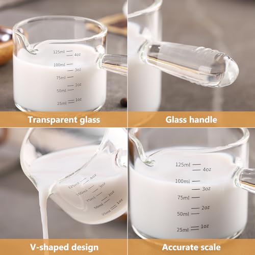 Bincoo Espresso Glass, 150ML Cups with Handle and Dual-Scale, V-Shaped Mouth Measuring Cup, Perfect for Shots and Milk Froth (1)