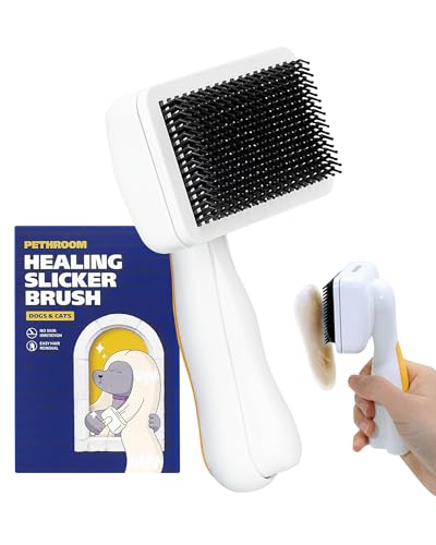 Self-Cleaning Slicker Brush for Dogs & Cats | Gentle Grooming & Deshedding Tool, Removes Mats & Tangles, Skin-Friendly Coated Tips, One-Touch Hair Removal Button