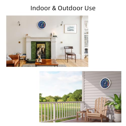 10-Inch Indoor Outdoor Thermometer Hygrometer, Battery-Free, Blue | Dual analog dials, large easy-to-read numbers, monitors temperature and humidity for patio, nursery, storage, or home - color: Blue