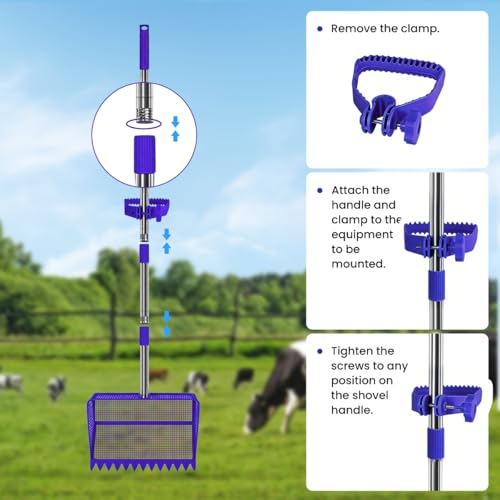 2026 Latest 12inch 2-in-1 Chicken Poop Scooper & Rake with Handle, Heavy-Duty Metal Chicken Coop Scoop for Sand Sifting Shovel Litter Scooper for Farm House Chicken Coop Cleaning Tools Accessories - color: Blue
