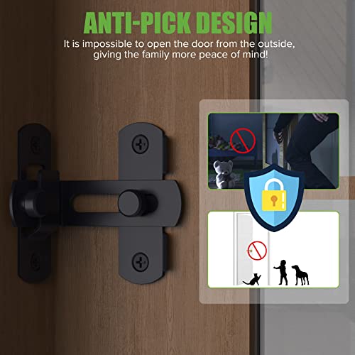 Barn Door Lock, 90 Degree Bifold Flip Door Latch, Black | Stainless Steel Angle Latch Lock for Barn, Bathroom, Outdoor, Garage - color: Black
