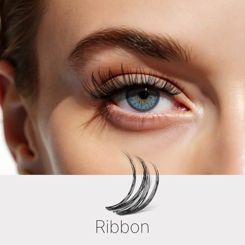 VEYESBEAUTY Ribbon Lash Clusters Kit Newbie's Five-Second Series Eyelash | Individual Eyelash Extensions Kit Thin & Invisible Band DIY Volume Eyelashes Kit Wispy Lash With Bond&Seal Remover Applicator - size: 8-16 mm