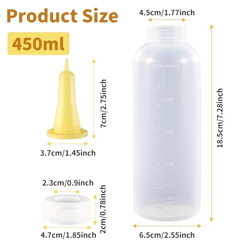 Baby Goat Bottle for Feeding Baby Goats, Lamb Bottle with Goat Nipples, Puppy Bottle Feeder for Newborn Livestock, 450ml 3-Pack Yellow Silicone Lamb Feeding Nipple