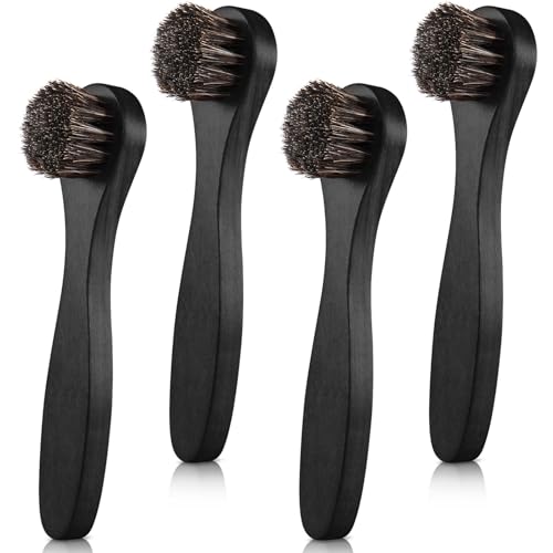 4 Pcs Horsehair Shine Shoes Brush Kit Polish Dauber Applicators Cleaning Leather Shoes Boots Care Brushes Suede Cleaner Brush with Microfiber Shoe Cloth(Black Handle A) - style: Black Style A