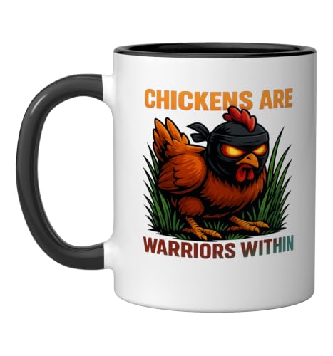 Chickens Are Warriors Within Funny Poultry Ninja Ceramic Mug, Black/White, 11oz - color: Black/White, size: 11 Ounces
