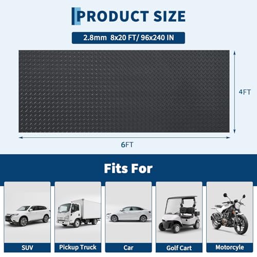 4 x 6 FT Garage Floor Mat, 2.8mm Thickened Flooring Roll Diamond Plate PVC Rubber Trailer Mat, Non-Slip Floor Protector Mat for Garage, Warehouse, Gyms, Trailer, SUV