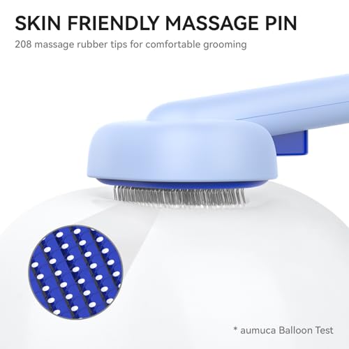 aumuca Skin Friendly Self-Cleaning Slicker Brush for Dogs & Cats, Gentle Pet Grooming Tool for Shedding & Deshedding, Efficient Hair Remover for Long & Short Haired Pets - color: Blue