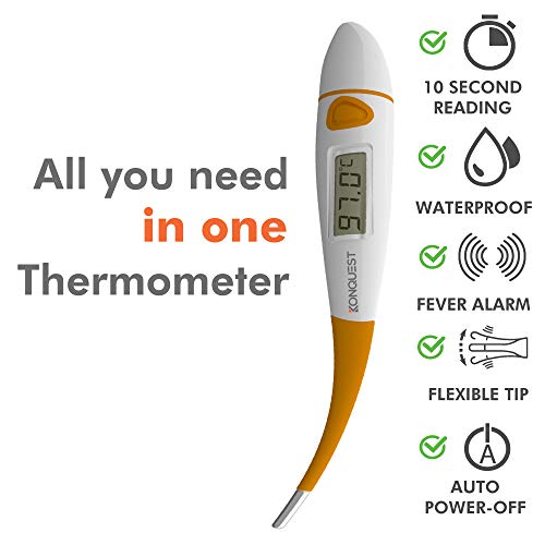 Konquest KDT-1201 Best Digital Medical Thermometer, Highly Accurate and Fast, Easy to Use, 10 Second Reading. Detect Fever Quickly - Oral Armpit and Rectal Thermometer for Babies Children and Adults