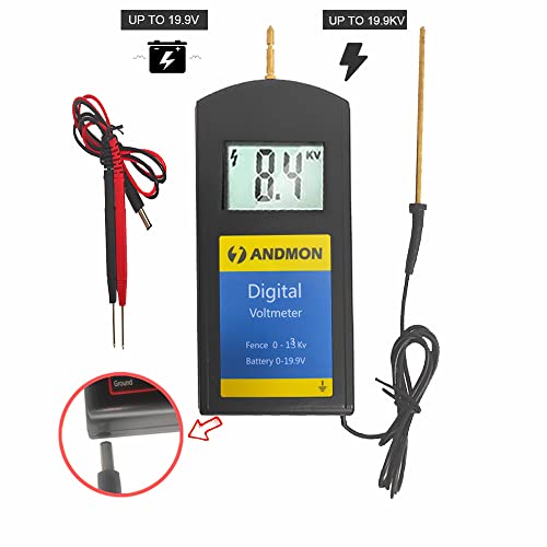 Andmon Electric Fence Tester Battery Testing Digital Electric Fence Voltage Tester Testing Range 250 to19900V LCD Voltage Detector Gardening Tools