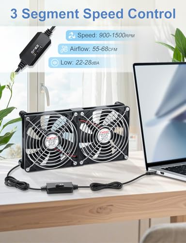 Wathai 140mm x2 USB Computer Cooling Fan 2 in 1 with Speed Control | for PC Computer Cabinet PS5 Xbox AV Receiver Cooler - size: 140x25mm (5V)