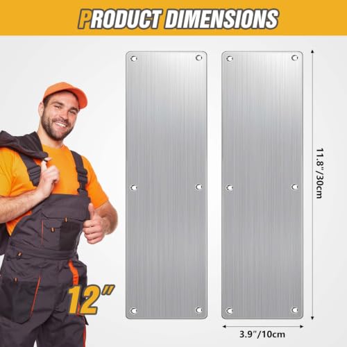 12" Door Push Plate Stainless Steel for Bottom,Exterior,Front Door | Dual-use door push plate and kick plate with 304 stainless steel construction protects doors from pet,shoes and daily damage. - size: 12'' Push Plate