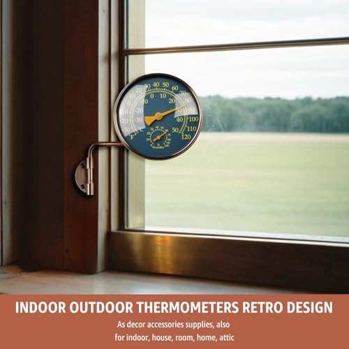 4" Outdoor Thermometer & Humidity Gauge, Brass Analog Dial | Window Thermometer for Outside Temperature & Humidity Monitor, Battery-Free for Patio Garage Greenhouse Garden Wall