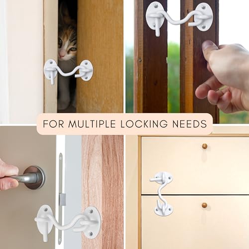 Eco-Fused 3-inch Heavy Duty Hook and Eye Latch - 1x Barn Door Lock (White), 4X Mounting Screws - Powder Coated Stainless Steel Hooks for Door, Windows, Sheds, Fences, Gates, Closets, Cabinets - color: 1 set: 3 inch - White