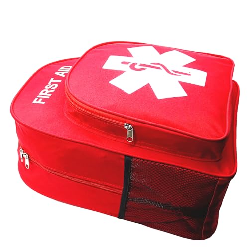Red Emergency Bag First Aid Backpack Empty Medical Treatment First Responder Trauma Bags for Hiking Outdoors Travel Camping Pet Dog Cat Daycare (Red White) - color: Red White