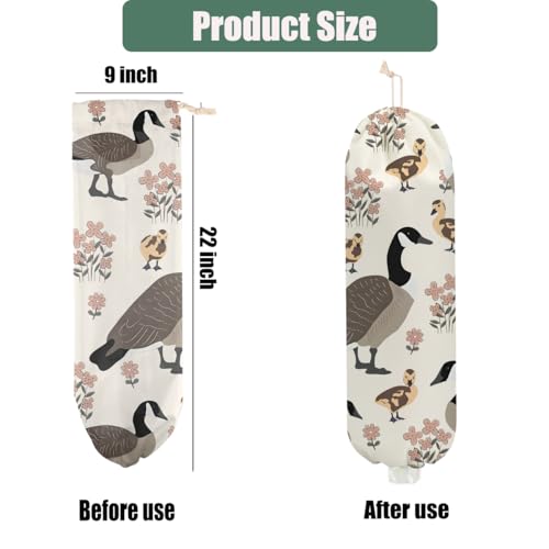 Duck Gifts Plastic Bag Holder, Wall Mount Grocery Bag Holder | Pull Rope Free Adjustment, Washable Reusable Grocery Bags Storage Dispenser for Home Kitchen, Flower Gifts for Women Mom - color: multicolour 0486