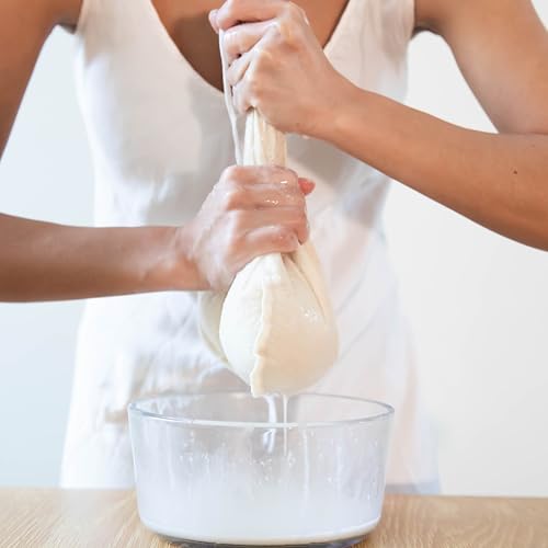 Organic Cotton EZ-2-Squeeze Nut Milk Bags - 2pk -14" x14" Reusable All Purpose Food Strainer Bag- Light Strong Muslin Mesh Cheesecloth - color: New Lightweight Unbleached Muslin Cheesecloth, size: 13 x13 inches