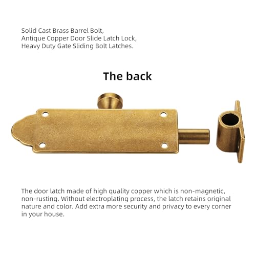 Solid Cast Brass Barrel Bolt, Antique Brass Door Slide Latch Lock, Heavy Duty Gate Sliding Bolt Latch - color: Bronze