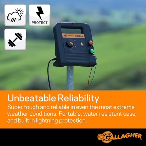 Gallagher MBS200 Electric Fence Charger | Multi-Power AC, Battery or Solar Fence Energizer | 2 Joule Livestock Charger for Portable & Permanent Fencing