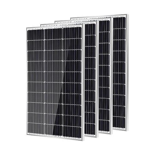 Traver Force 400W 12V Solar Panel, 4*100W, 25% Efficiency, Grade A+ Cells, | IP68 Connectors, IP65 Junction Box, Pre-Drilled Holes & 80% Output After 25 Years, for RV Camping Cabin Marine Off-Grid - size: 4 Pack