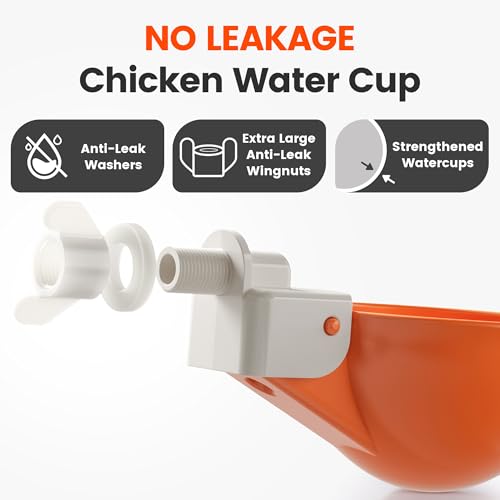 Eggluuz Chicken Waterer Cups, 6 Pack Automatic Chickens Water Cups for Poultry Orange