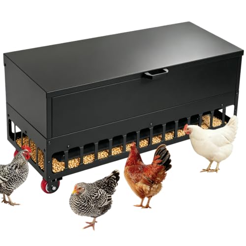 120LBS Heavy-Duty Galvanized Automatic No-Waste Chicken Feeder | 38 Ports Grille Gravity Feed Saving Design with Weather Resistant Lid & Side Wheels, Suitable for Hens, Ducks & Geese