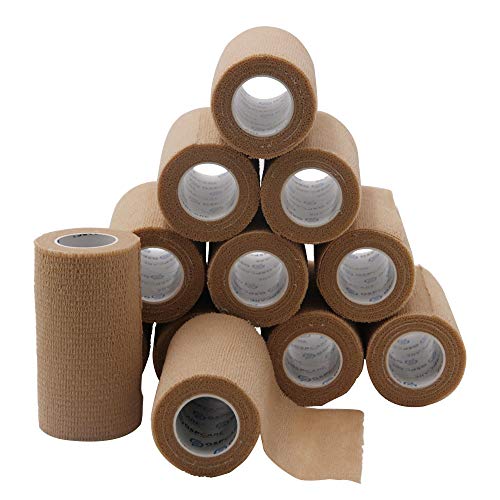 Self Adherent Cohesive Wrap Bandages 12 Count 4" x 5 Yards, Self Adhesive Non Woven Bandage Rolls（Skin Color） - size: 12 Count (Pack of 1)